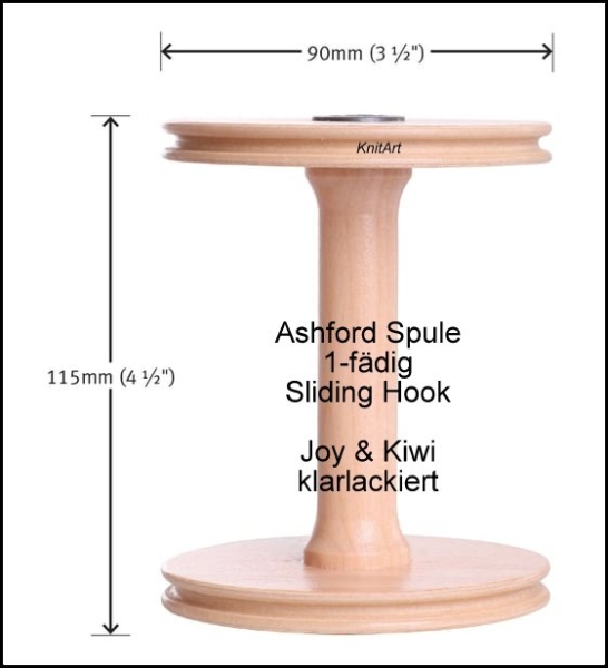 Ashford Spule 1-fädig für Sliding Hook Joy / Kiwi, klarlackiert